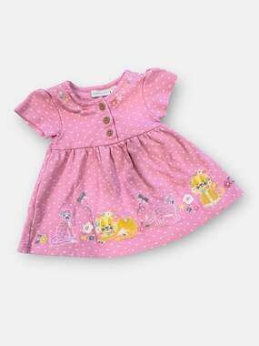 JoJo Maman Bébé Baby Girls Pink Polka Dot Safari Animal Appliqué Dress 3m